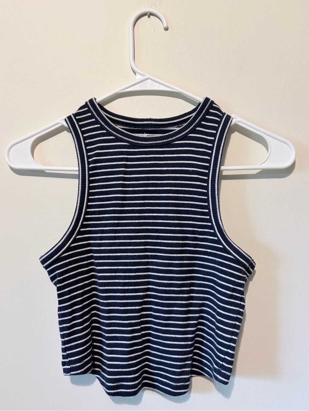 aerie Navy and White Striped Ribbed Tank